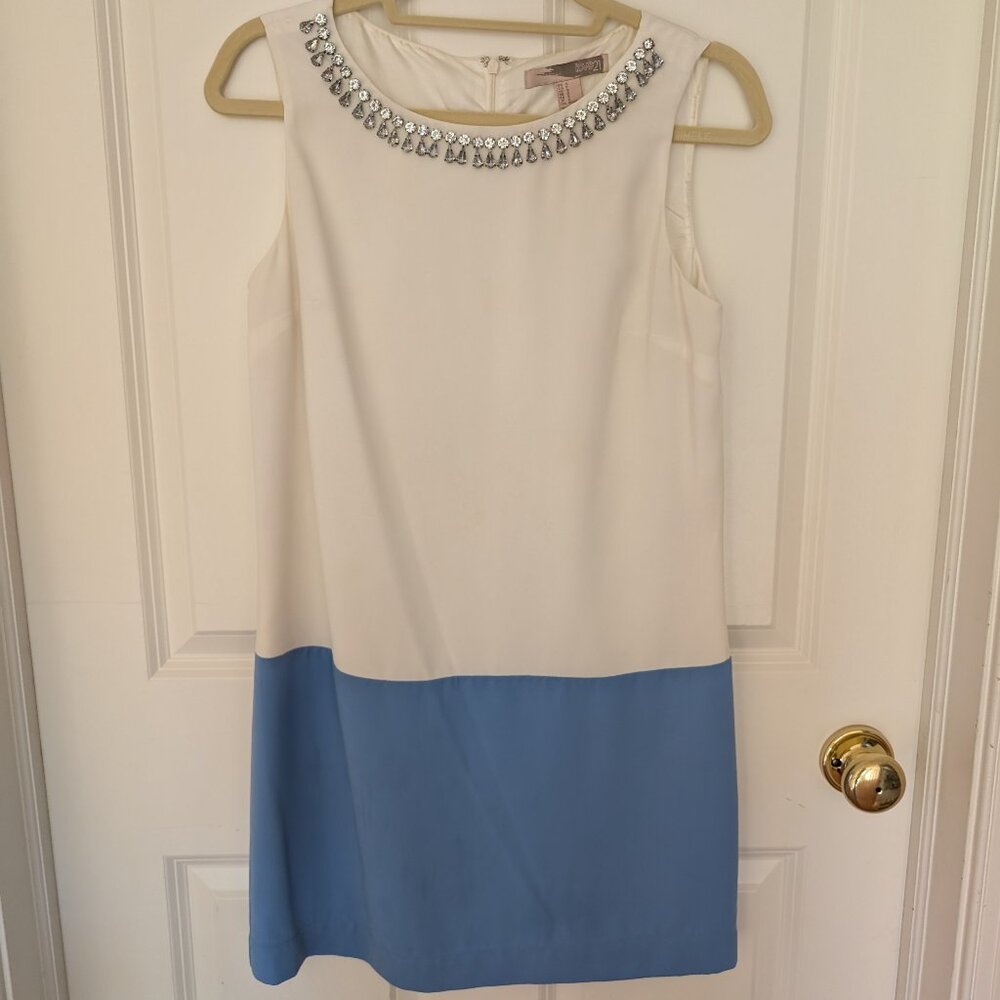 Sleeveless Stones Neckline Drop Waist Colorblock Dress